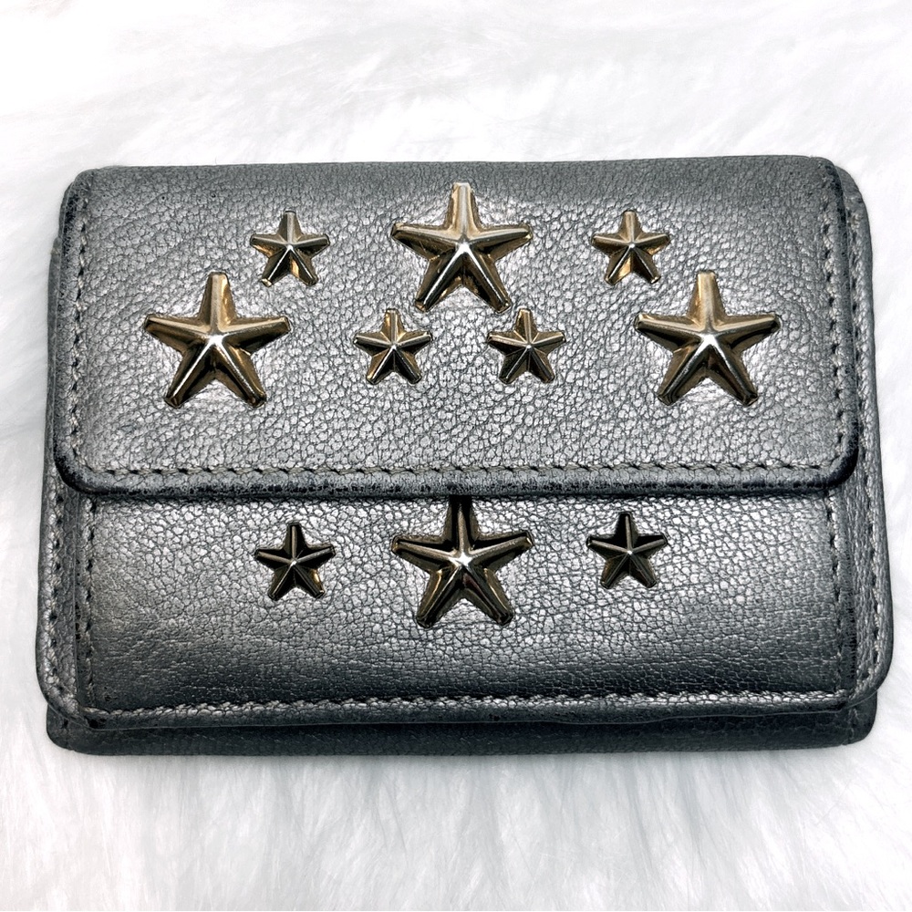 Jimmy Choo “Nemo” Tri-Fold Wallet Leather with Gold Stars